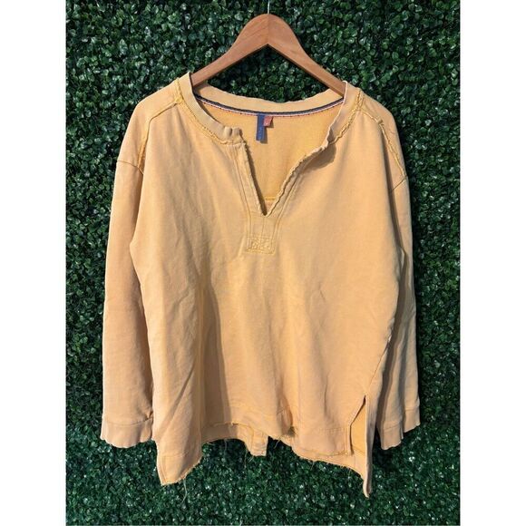 Pilcro by Anthropologie Large Distressed Long Sleeve Split Hem Tunic Top Gold - Picture 3 of 6